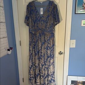 Elegant Blue and Gold Women's Dress